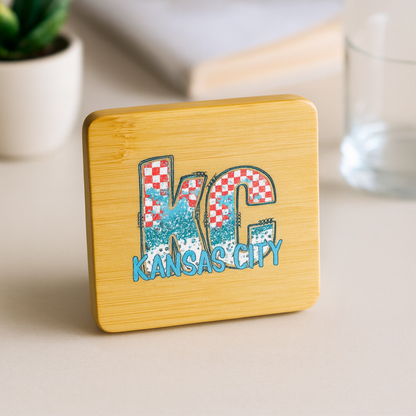 UV Printed Teal KC Checkered Paint Wooden Coaster