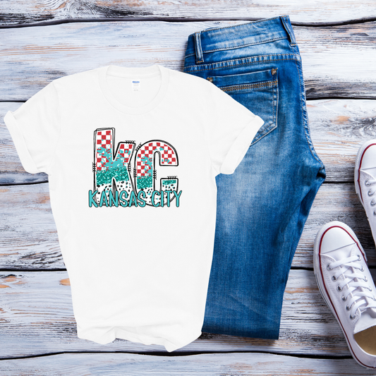 Teal KC Checkered Paint Tee