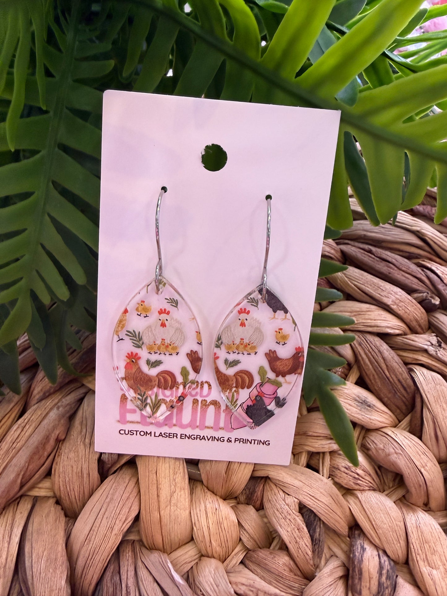 Chickens Scattered Print Dangle Earrings