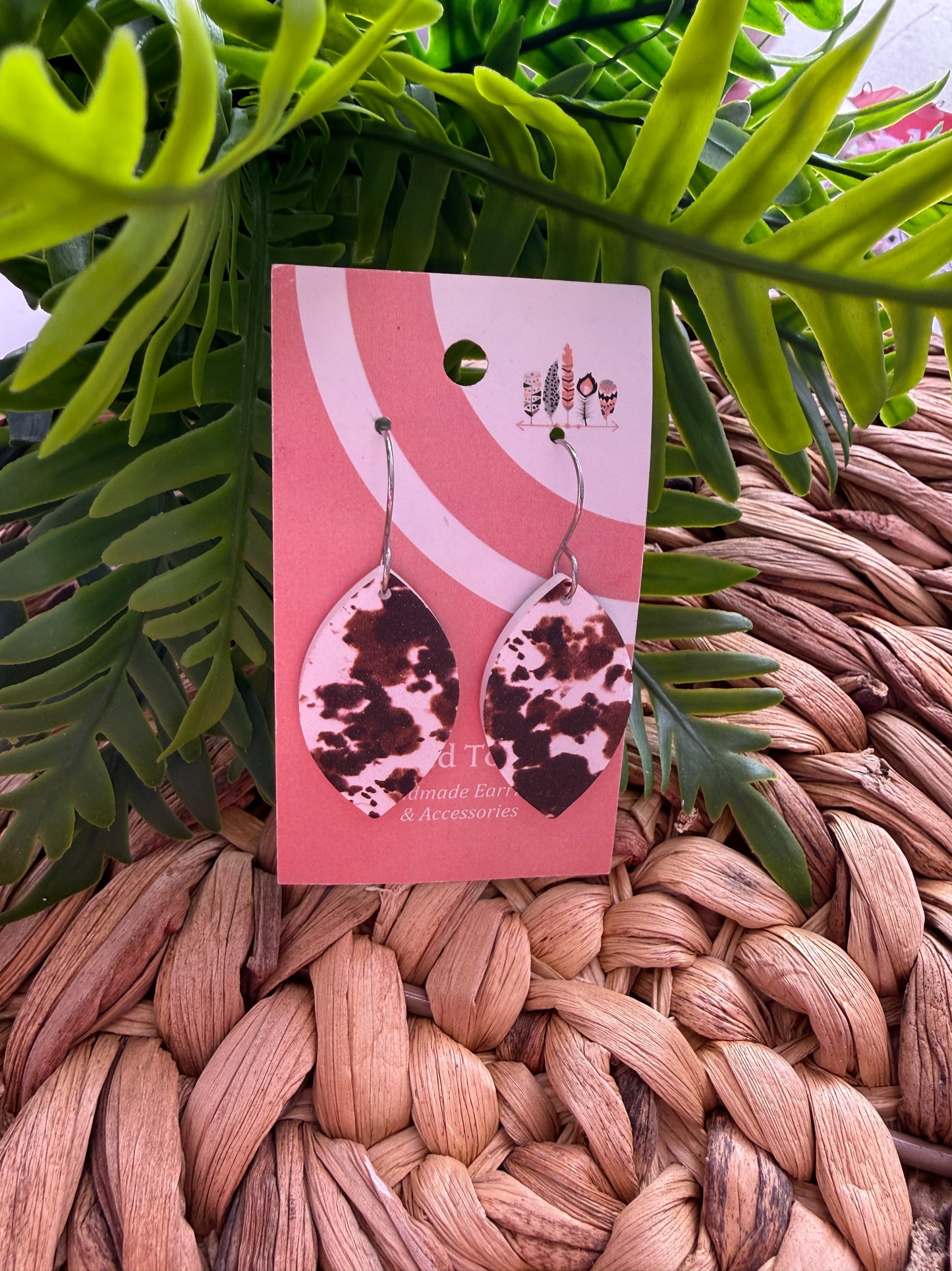 Brown Cow Print Acrylic Dangle Earrings