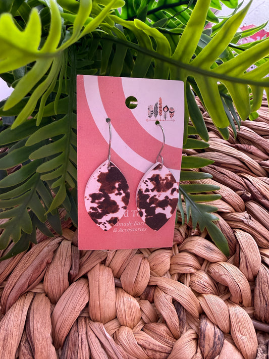 Brown Cow Print Acrylic Dangle Earrings