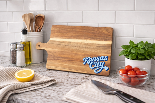 Kansas City Script Acacia Cutting Board (multiple colors)