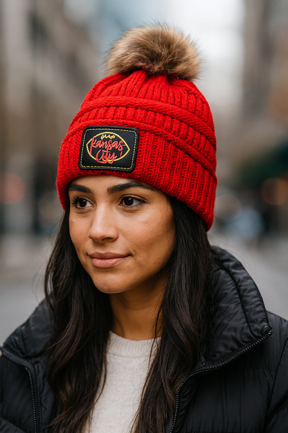 UV Printed Kansas City Football Knitted Pom Beanie