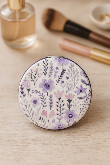 UV Printed Lilac and Lavender Leatherette Compact Mirror