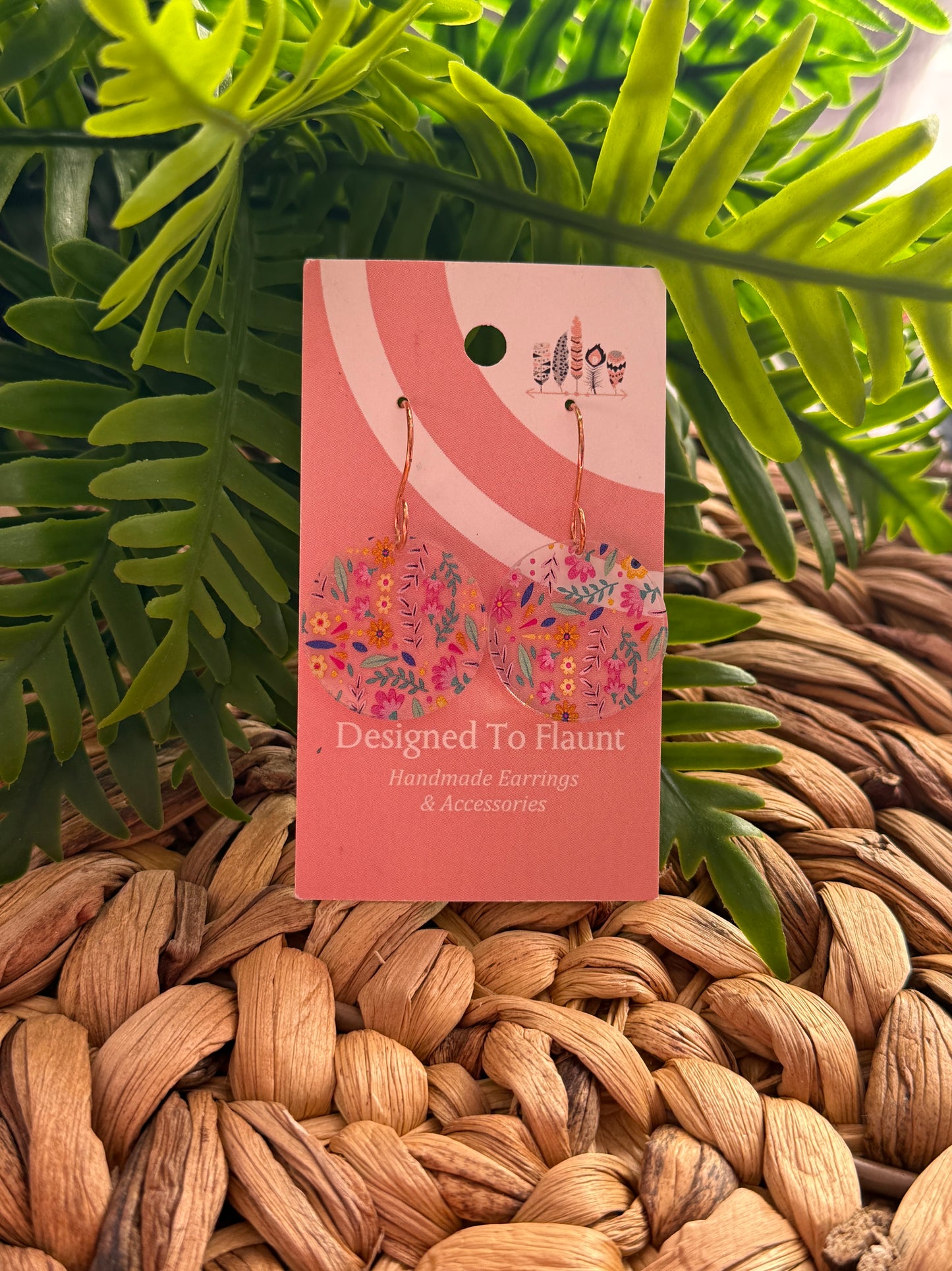 Pink Scattered Floral Acrylic Dangle Earrings