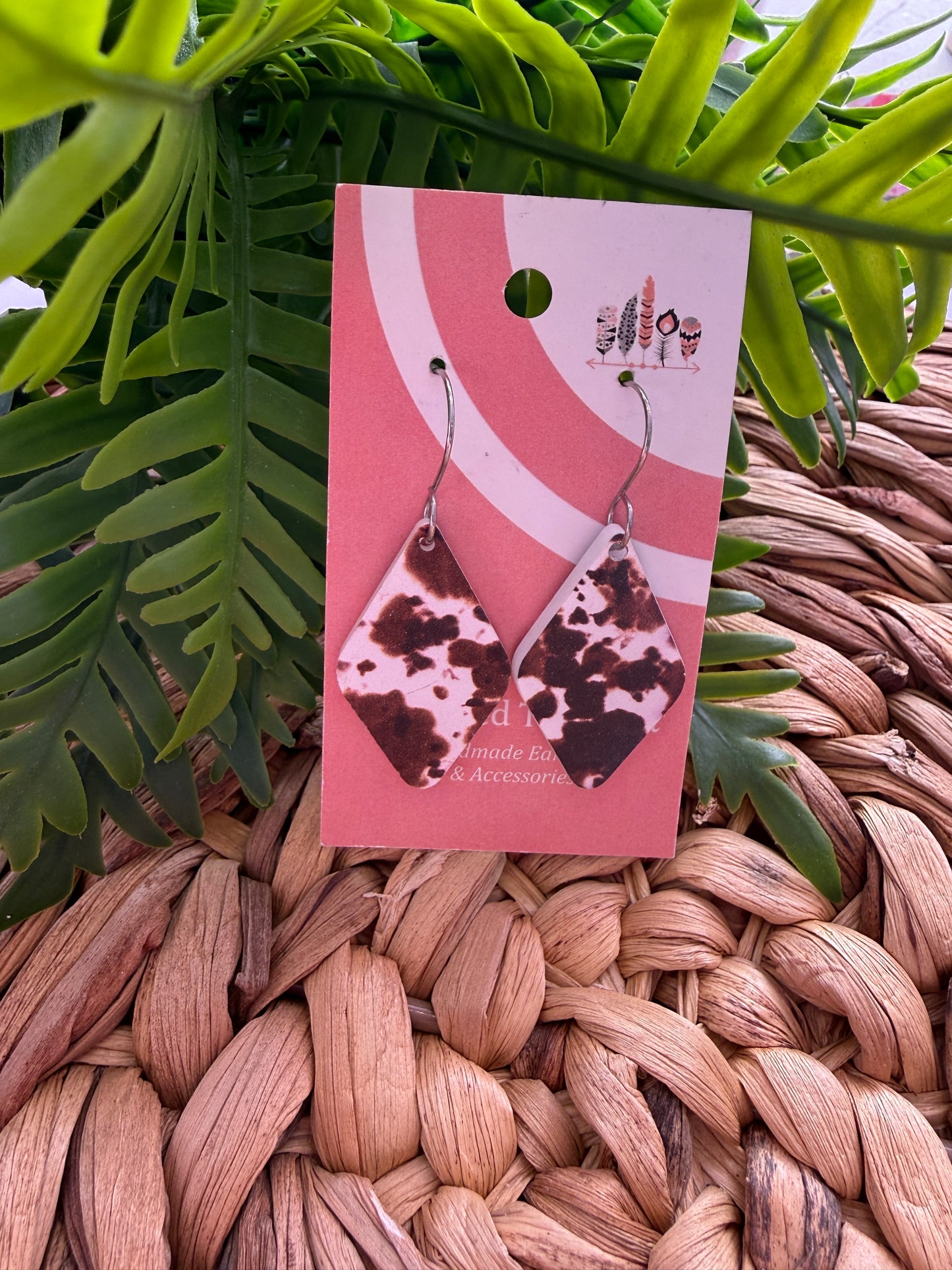 Brown Cow Print Acrylic Dangle Earrings