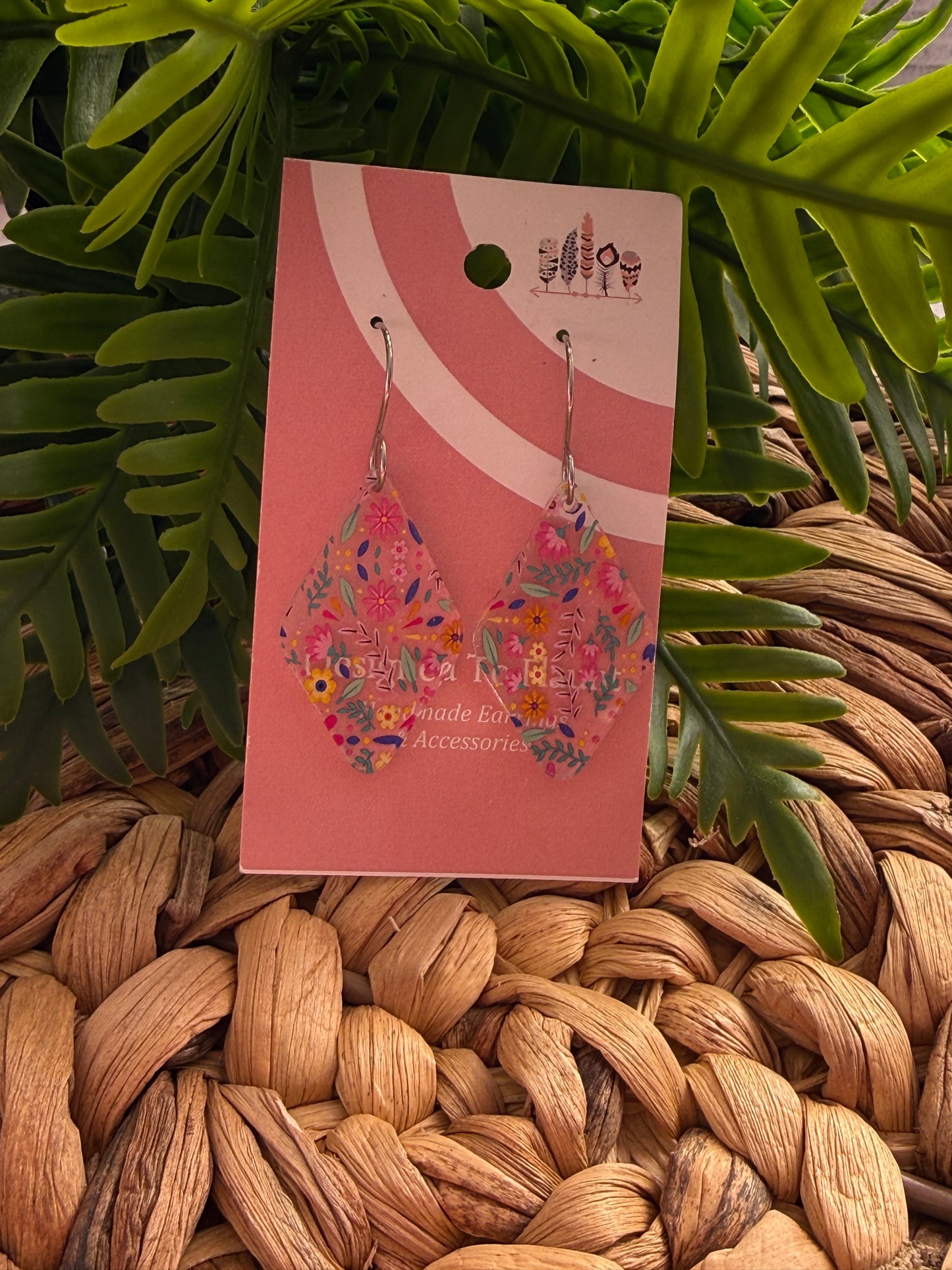 Pink Scattered Floral Acrylic Dangle Earrings