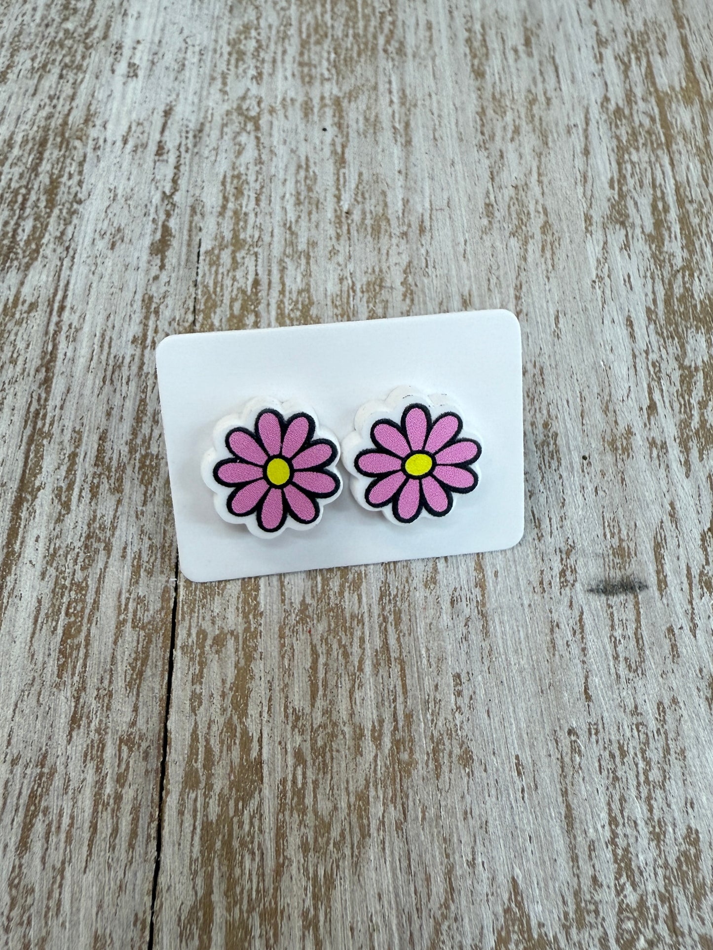 UV Printed Daisies Acrylic Stud Earrings