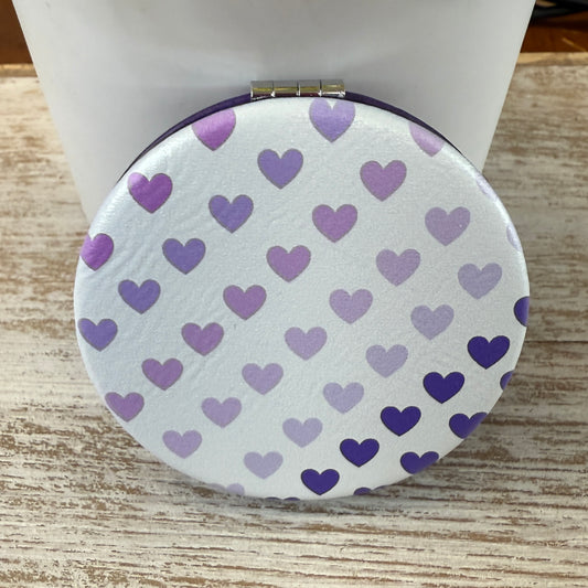 UV Printed Purple Hearts Leatherette Compact Mirror