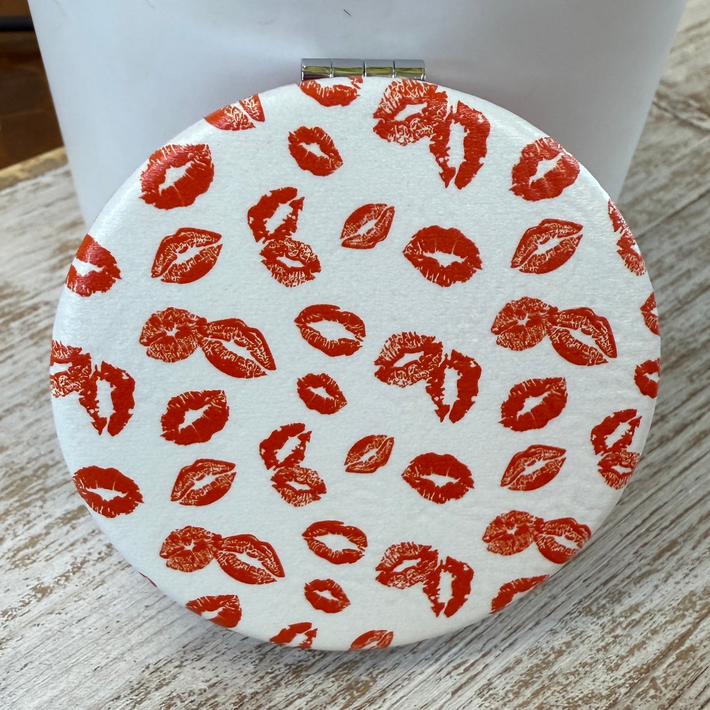 UV Printed Pucker Up Leatherette Compact Mirror