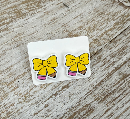 UV Printed Pencil Bows Acrylic Stud Earrings