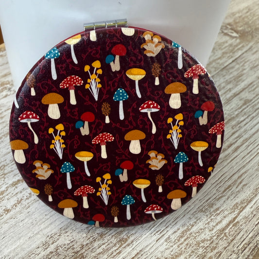 UV Printed Mushroom Magic Leatherette Compact Mirror