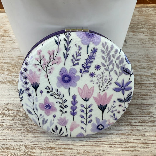 UV Printed Lilac and Lavender Leatherette Compact Mirror