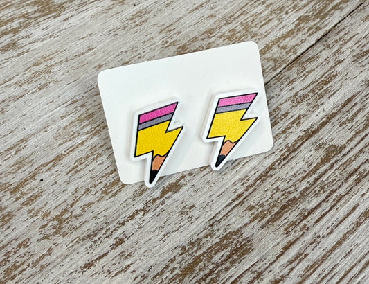 UV Printed Pencil Strike Acrylic Stud Earrings