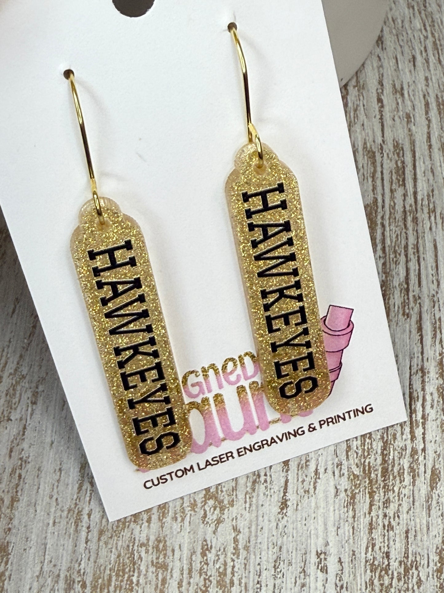 UV Printed Glitter Hawkeyes Acrylic Dangle Earrings