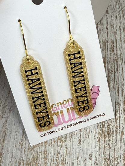 UV Printed Glitter Hawkeyes Acrylic Dangle Earrings