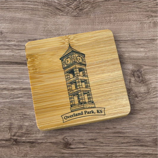 UV Printed Overland Park Clock Tower Wooden Coaster