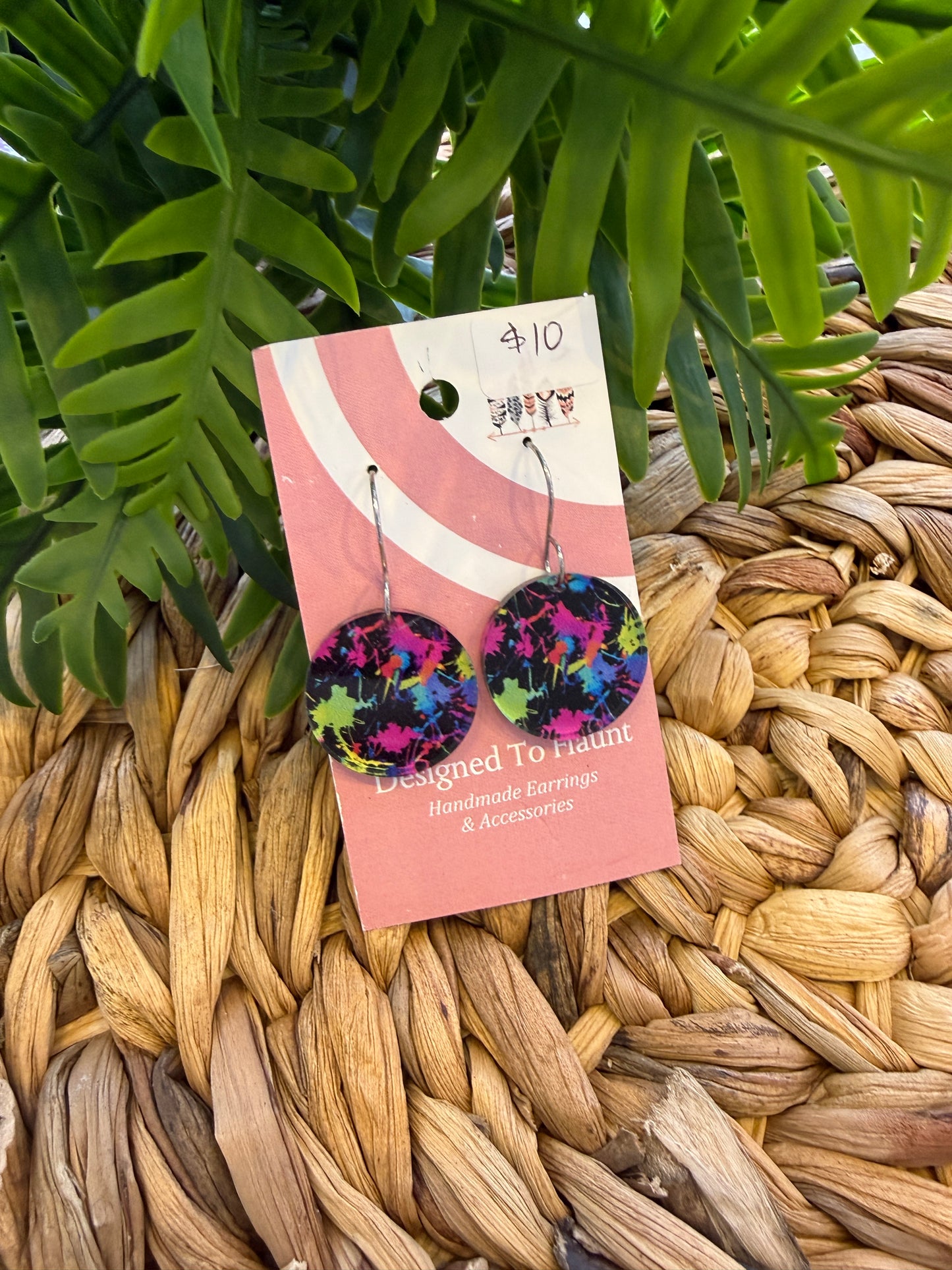 Dark Neon Paint Splatter Print Dangle Earrings