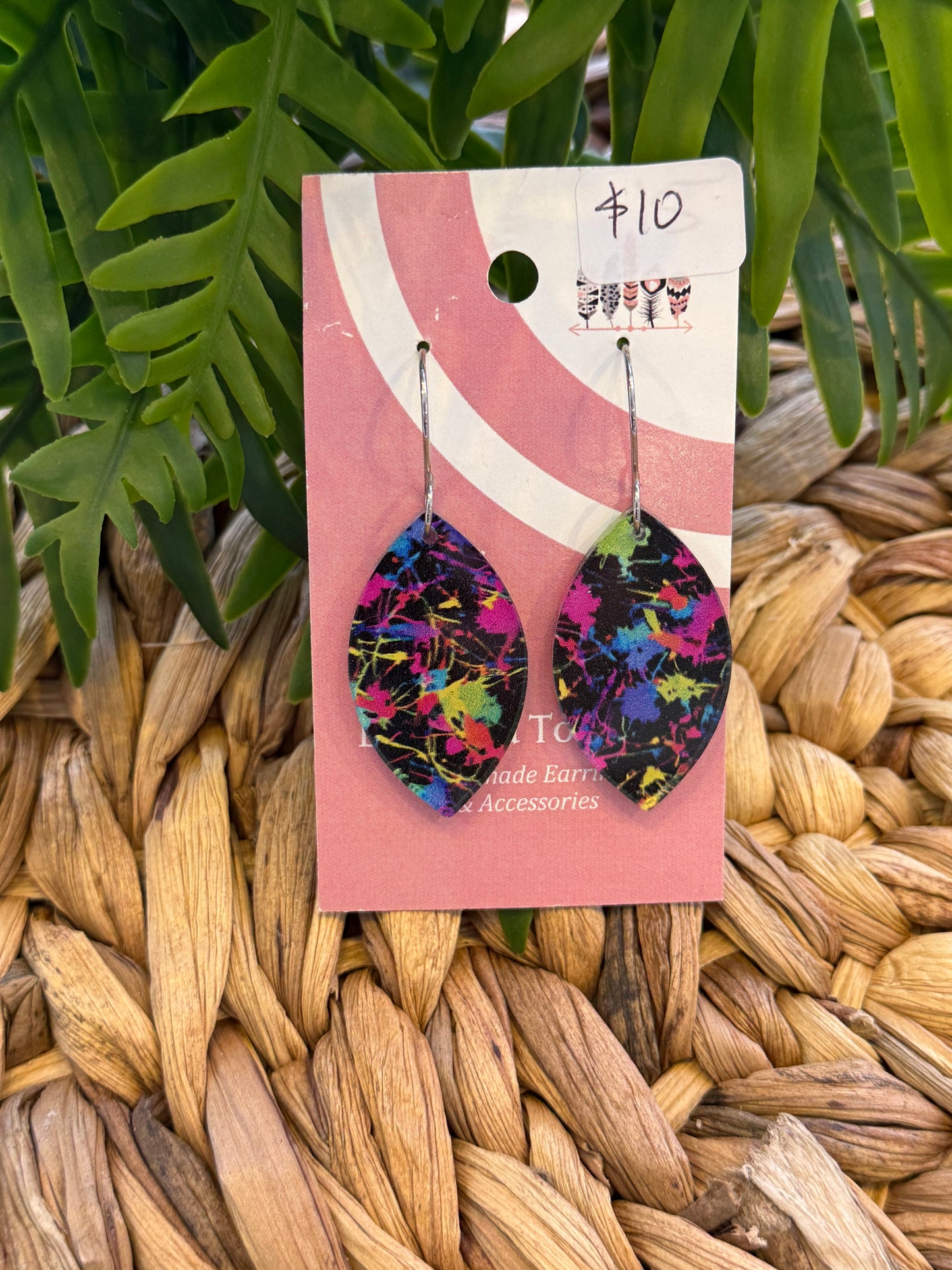 Dark Neon Paint Splatter Print Dangle Earrings