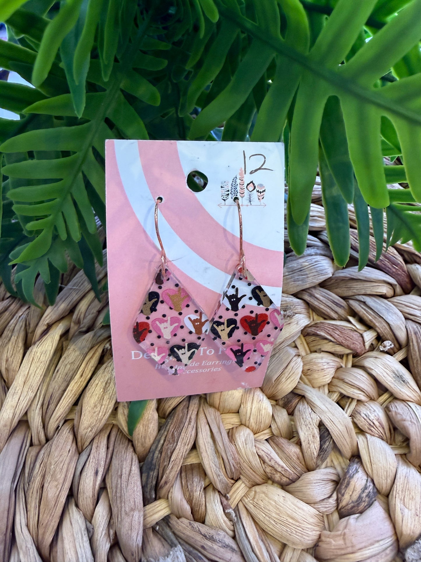 Sign Language ILY Scattered Print Dangle Earrings