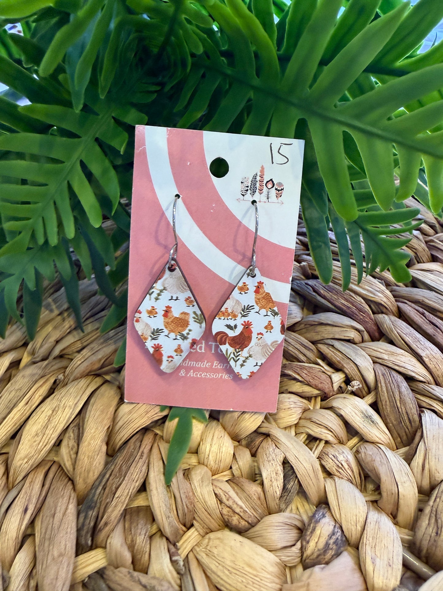 Chickens Scattered Print Dangle Earrings- White Background