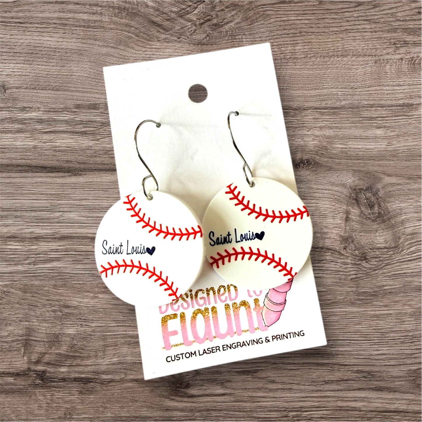 UV Printed Saint Louis Baseball Dangle Earrings