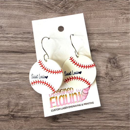 UV Printed Saint Louis Baseball Dangle Earrings
