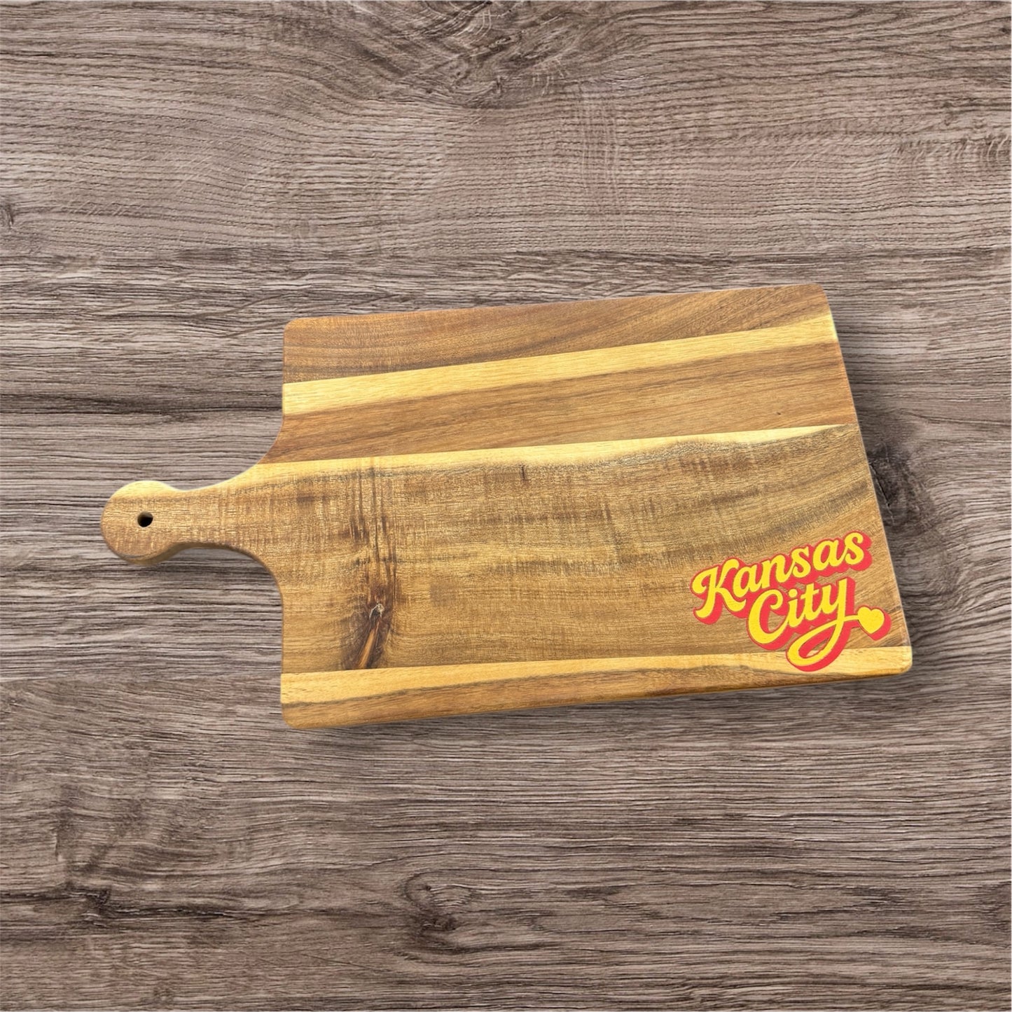 Kansas City Script Acacia Cutting Board (multiple colors)