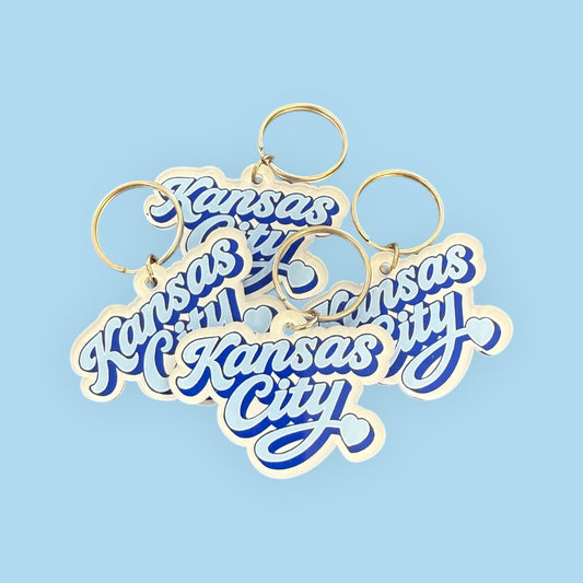 Blue Kansas City Script Keychain