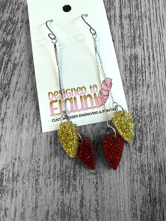 Chiefs Red and Gold Glitter Chain Acrylic Dangle Earrings