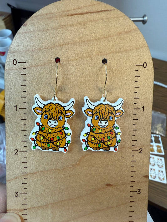 UV Printed Tangled Christmas Moo Acrylic Dangle Earrings