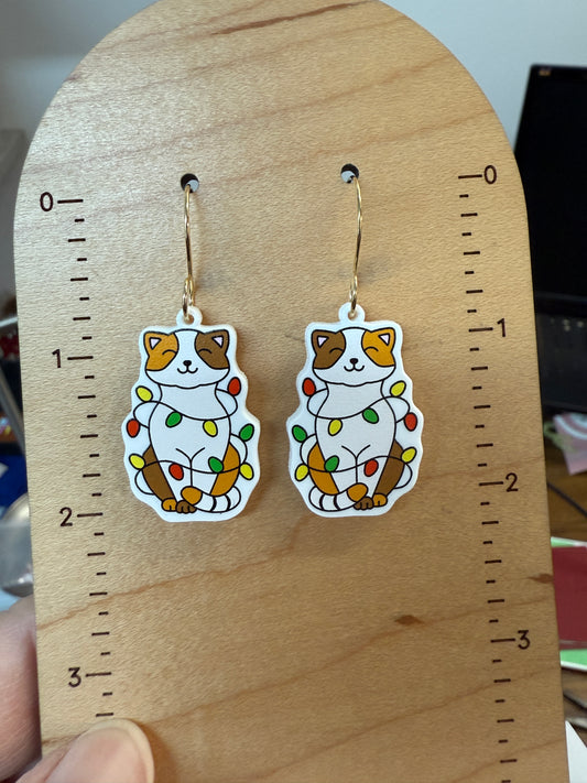 UV Printed Merry Catmas Acrylic Dangle Earrings
