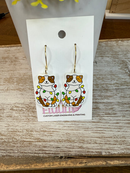 UV Printed Merry Catmas Acrylic Dangle Earrings