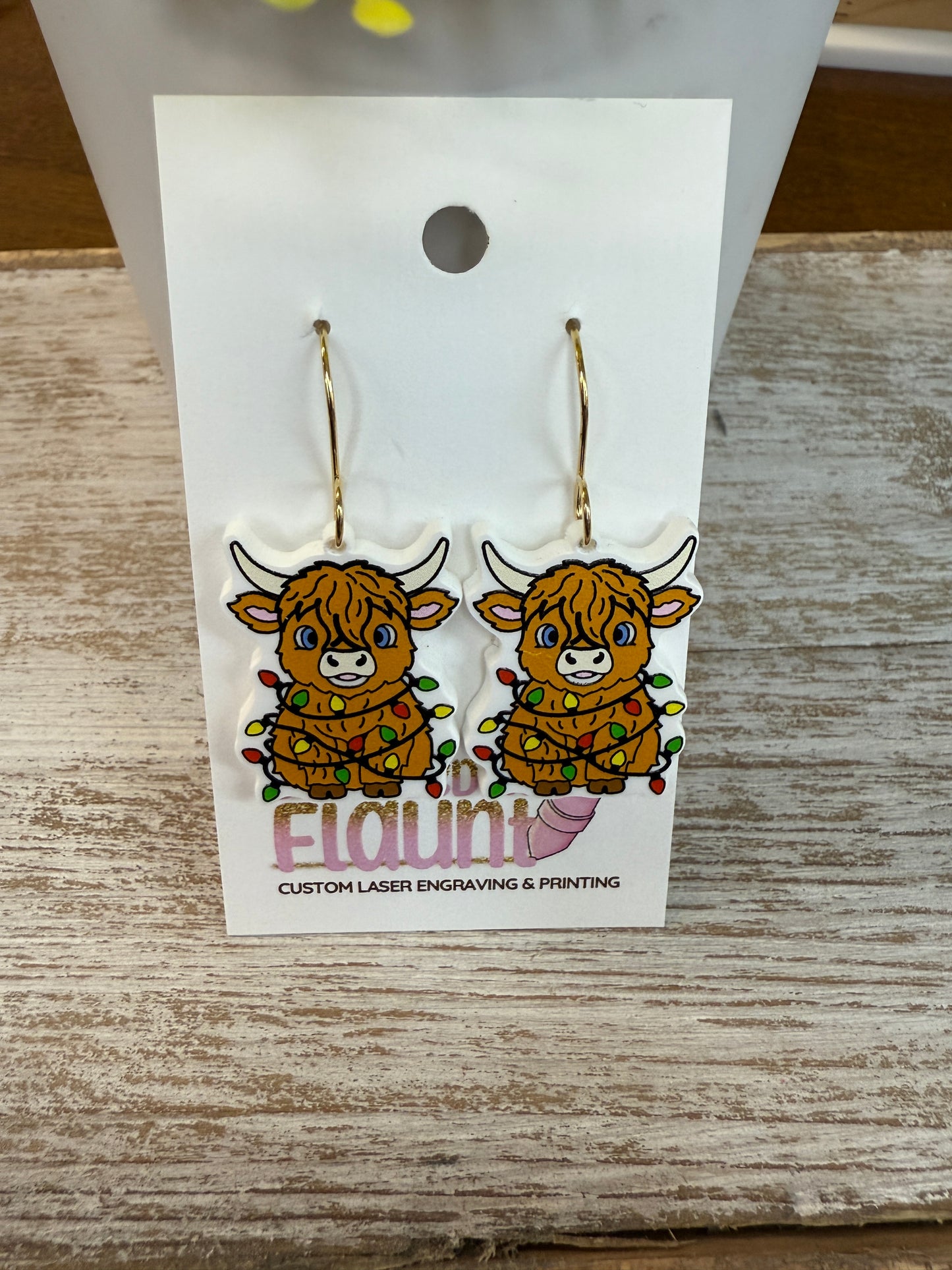 UV Printed Tangled Christmas Moo Acrylic Dangle Earrings