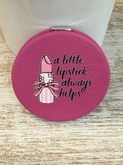UV Printed Lipstick Fix Leatherette Compact Mirror