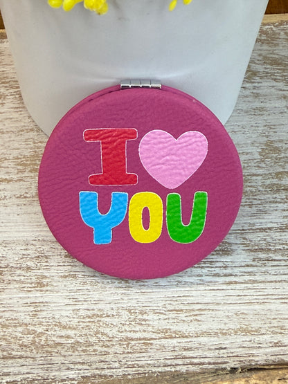 UV Printed I Heart You Leatherette Compact Mirror