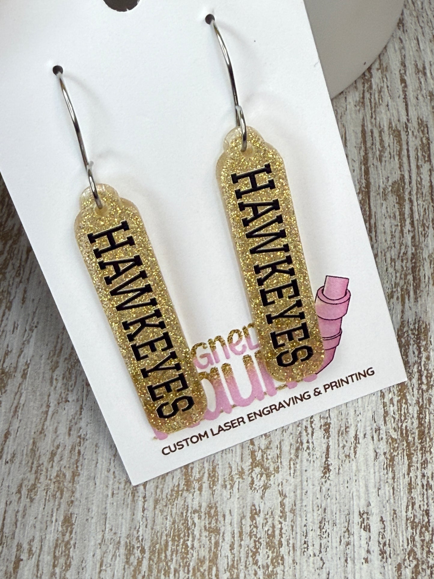 UV Printed Glitter Hawkeyes Acrylic Dangle Earrings
