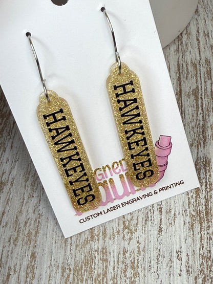 UV Printed Glitter Hawkeyes Acrylic Dangle Earrings