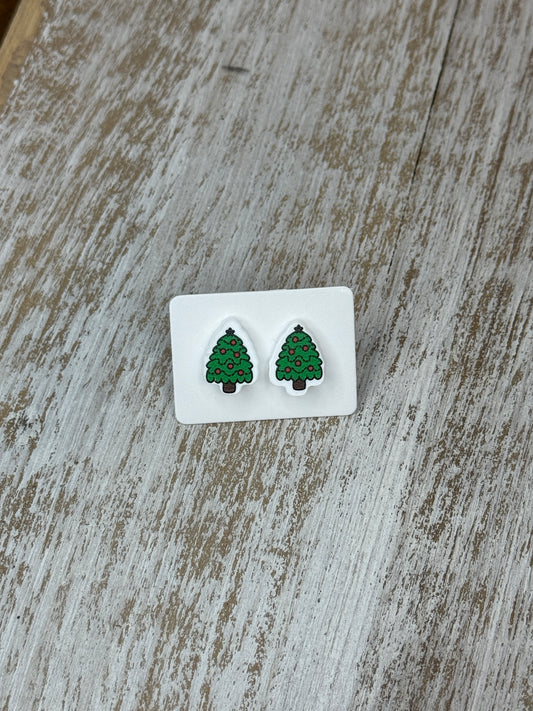 UV Printed Festive Fir Acrylic Stud Earrings