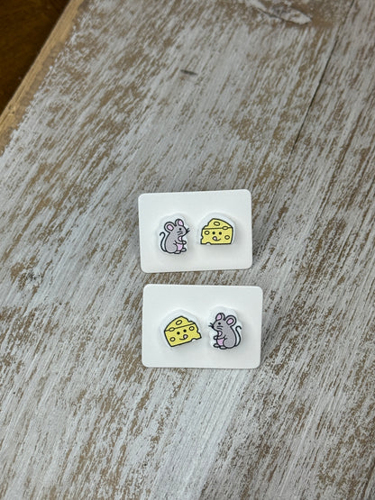 UV Printed Munchie Mice Acrylic Stud Earrings