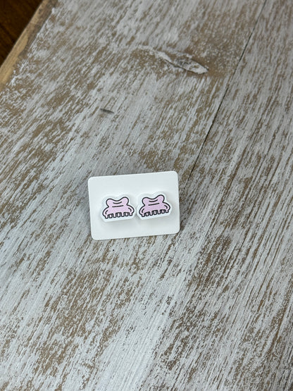 UV Printed Pink Claw Clip Acrylic Stud Earrings