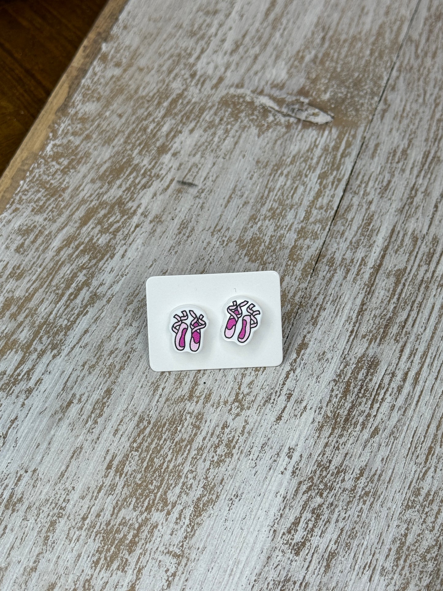 UV Printed Pink Ribbon Shoes Acrylic Stud Earrings