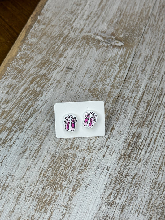 UV Printed Pink Ribbon Shoes Acrylic Stud Earrings