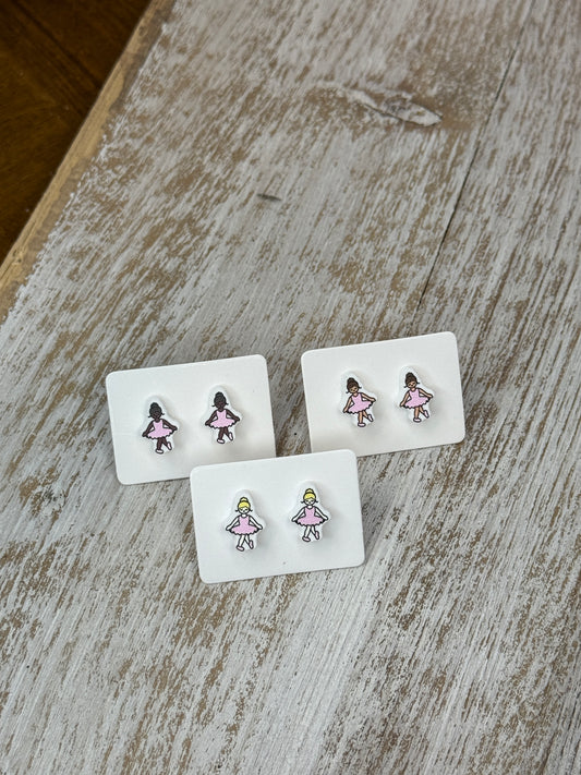 UV Printed Dainty Ballerina Acrylic Stud Earrings