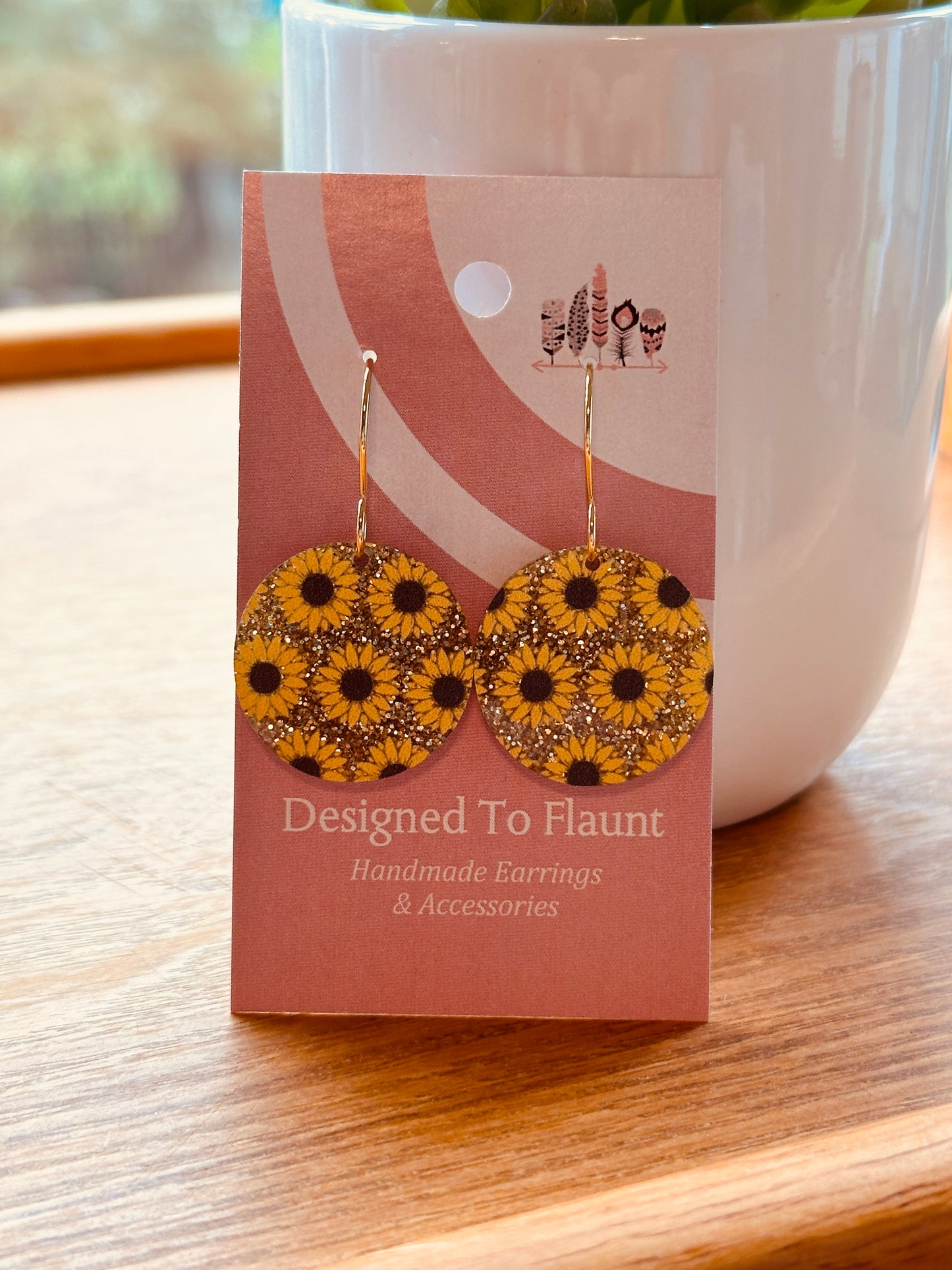 Sunflower on Gold Glitter Acrylic Dangle Earrings