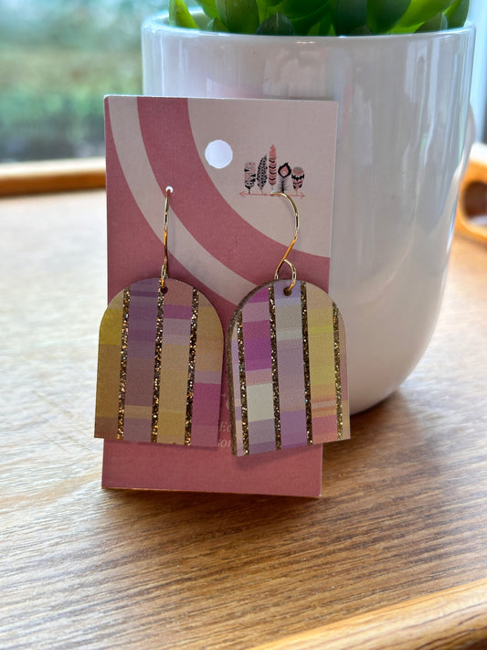 Luxe Pastel Stripes on Gold Glitter Acrylic Dangle Earrings