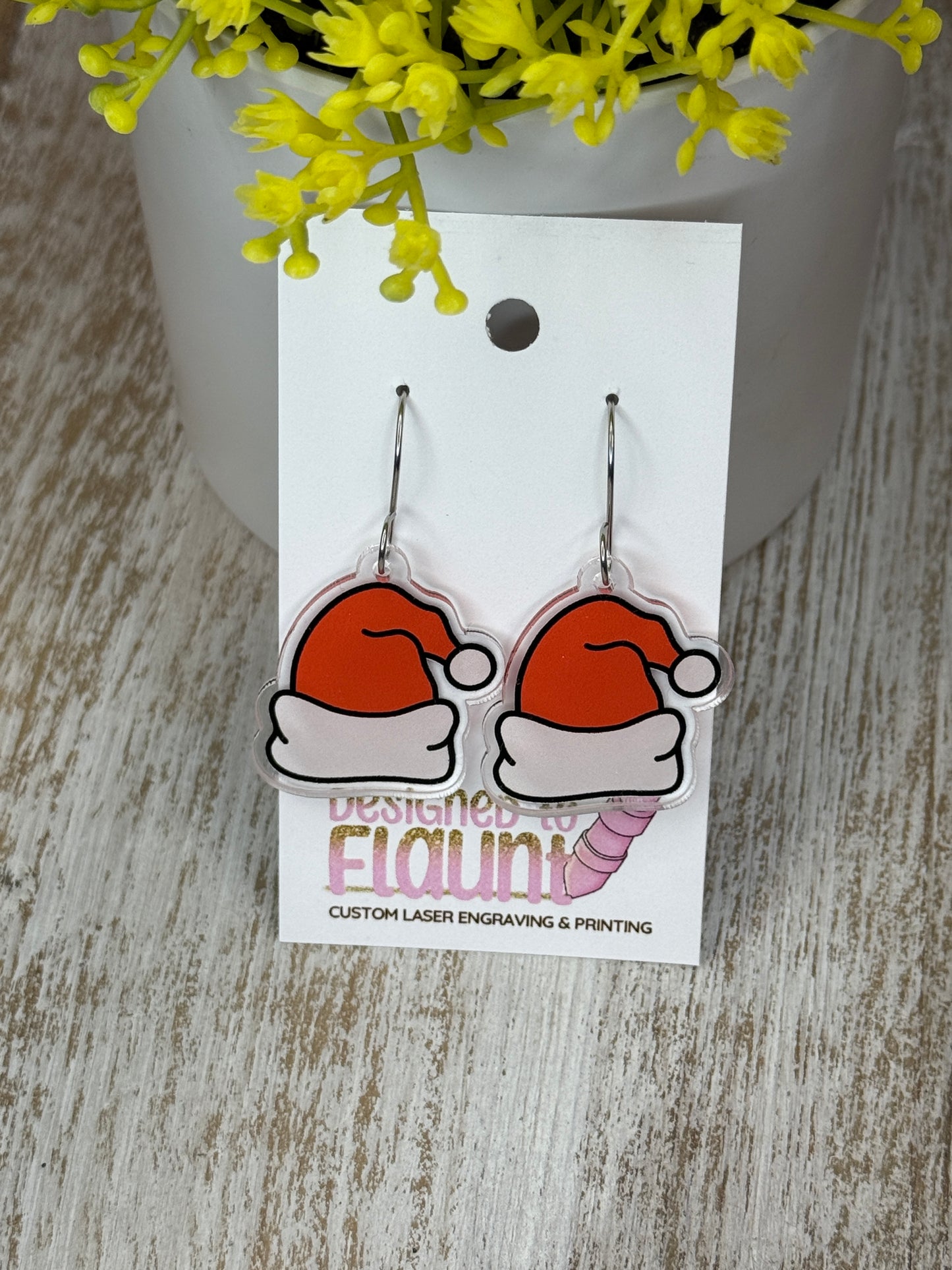 UV Printed Santa Topper Acrylic Dangle Earrings