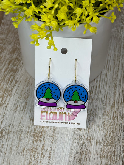 UV Printed Frosty Wonderland Globes Acrylic Dangle Earrings