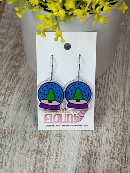 UV Printed Frosty Wonderland Globes Acrylic Dangle Earrings