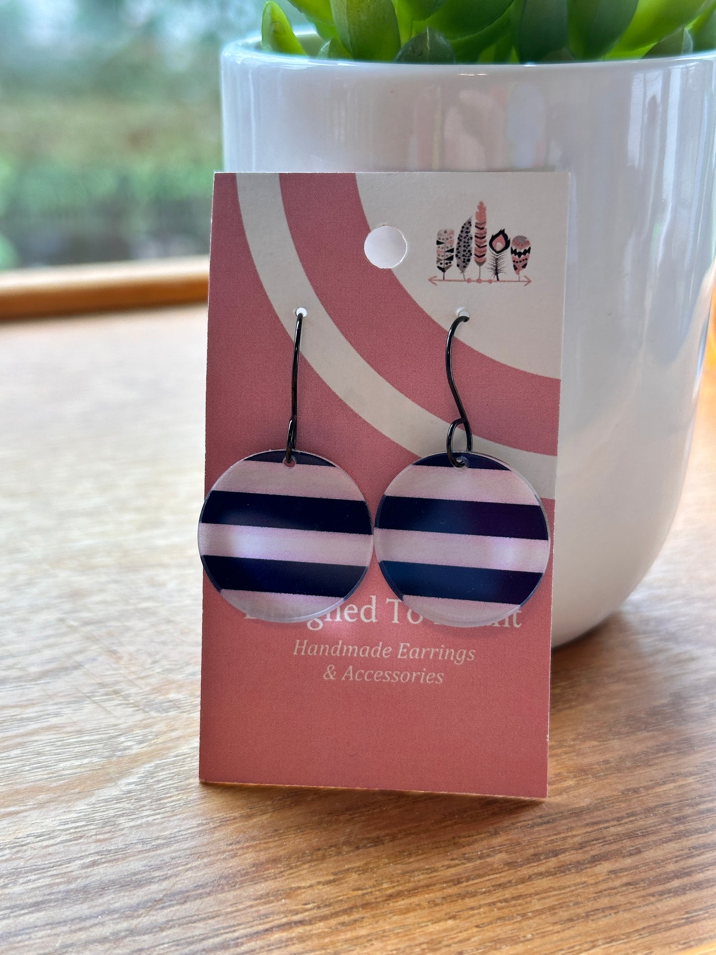 Navy Stripes Dangle Earrings